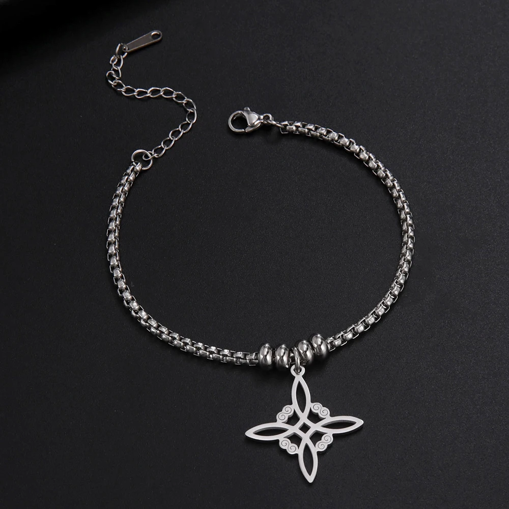Dawapara Witch Knot Charm Bracelet for Women Celtics Knot Protection Amulet Bead Chain Stainless Steel Witchcraft Wiccan Jewelry