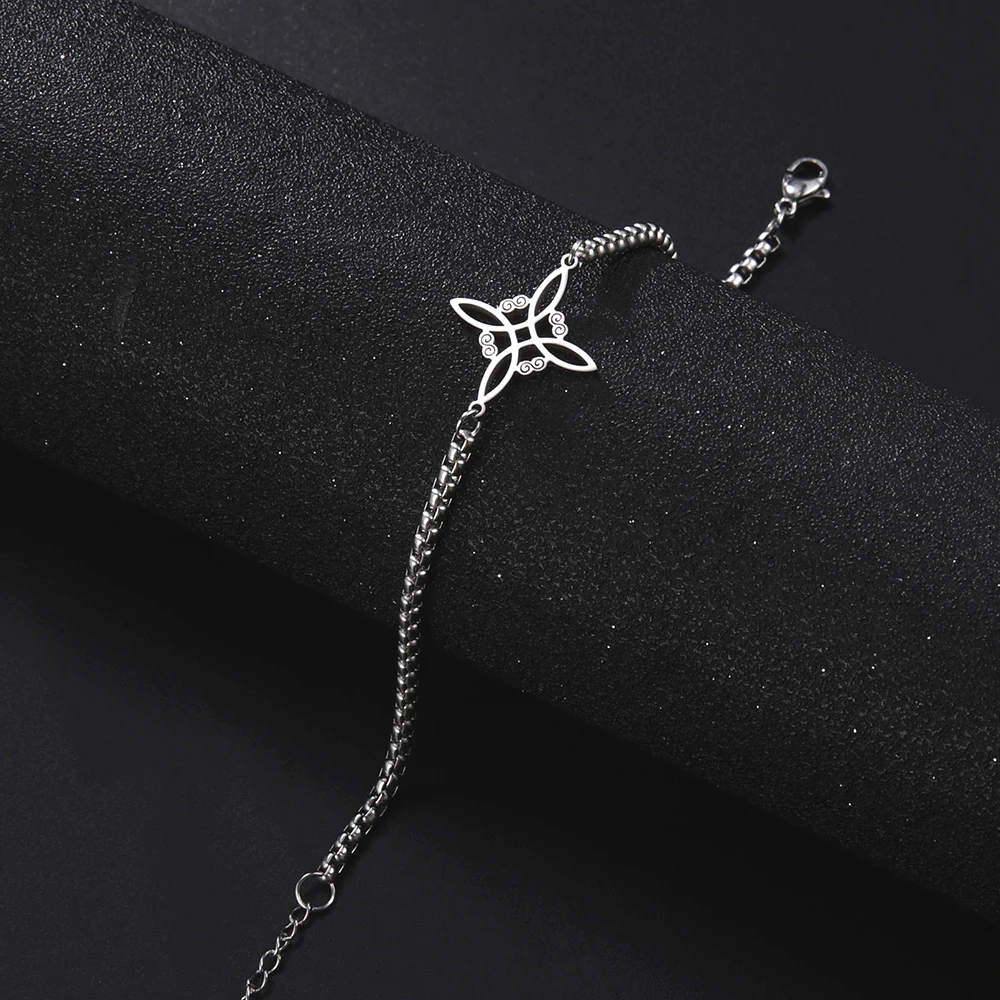 Dawapara Witch Knot Charm Bracelet for Women Celtics Knot Protection Amulet Bead Chain Stainless Steel Witchcraft Wiccan Jewelry