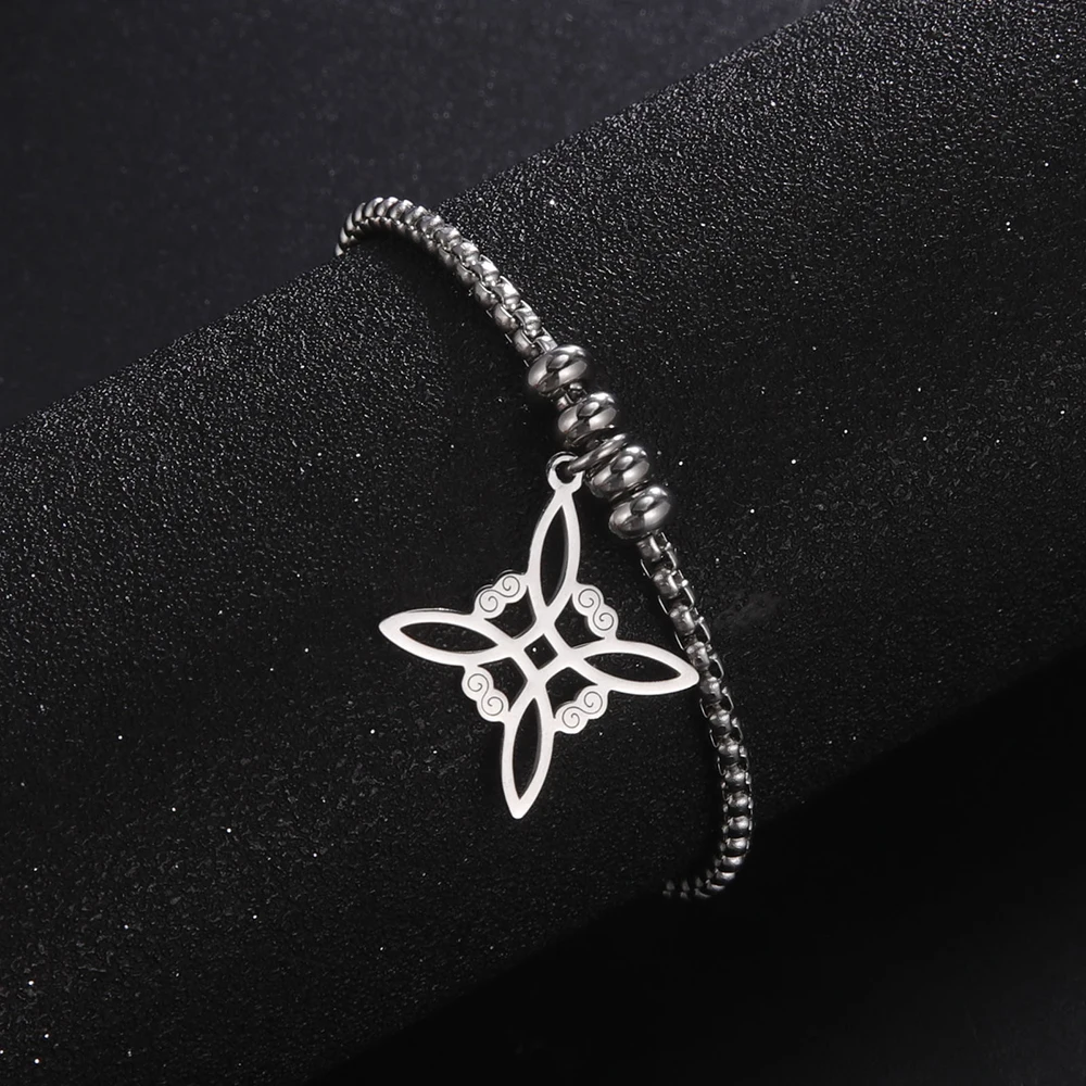 Dawapara Witch Knot Charm Bracelet for Women Celtics Knot Protection Amulet Bead Chain Stainless Steel Witchcraft Wiccan Jewelry