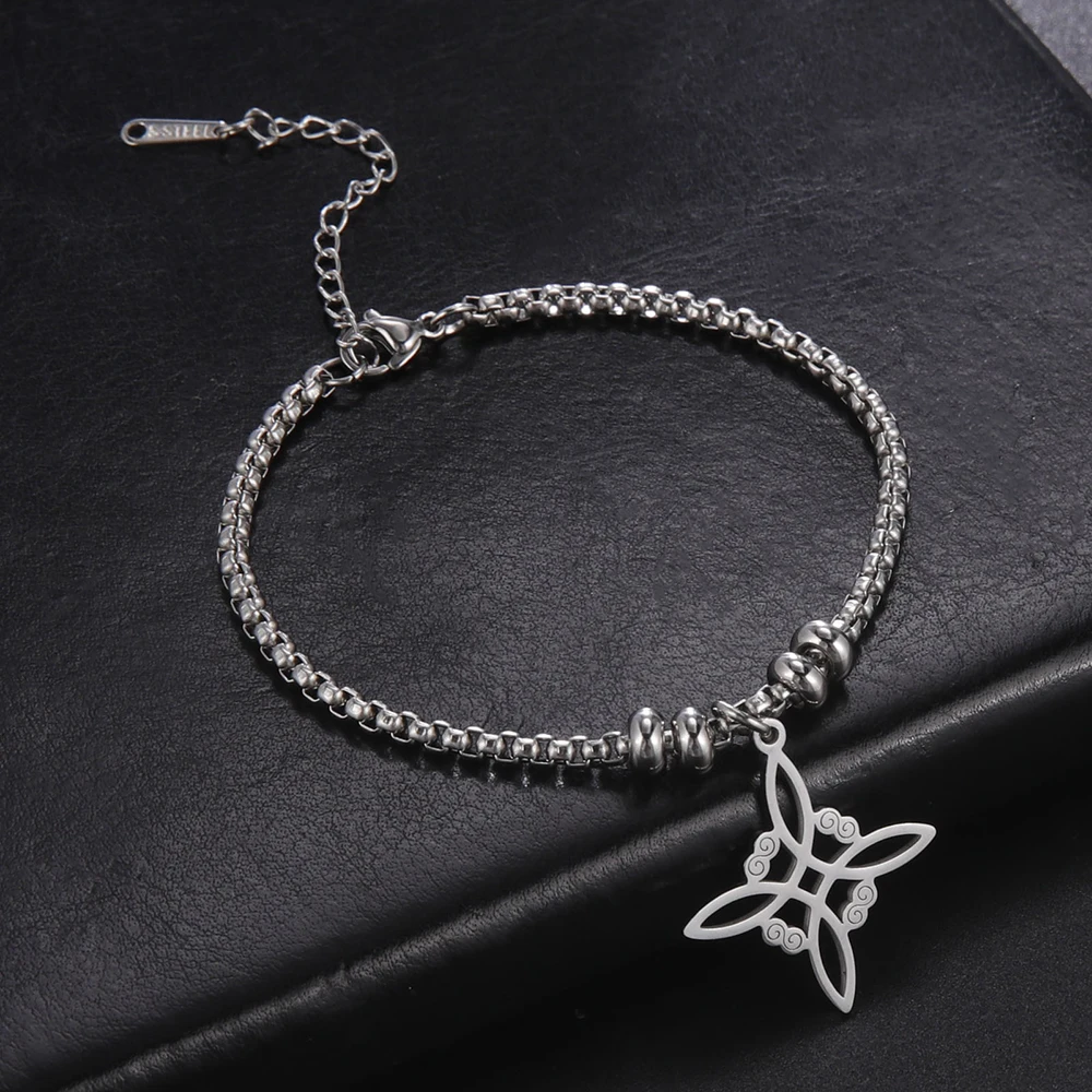 Dawapara Witch Knot Charm Bracelet for Women Celtics Knot Protection Amulet Bead Chain Stainless Steel Witchcraft Wiccan Jewelry