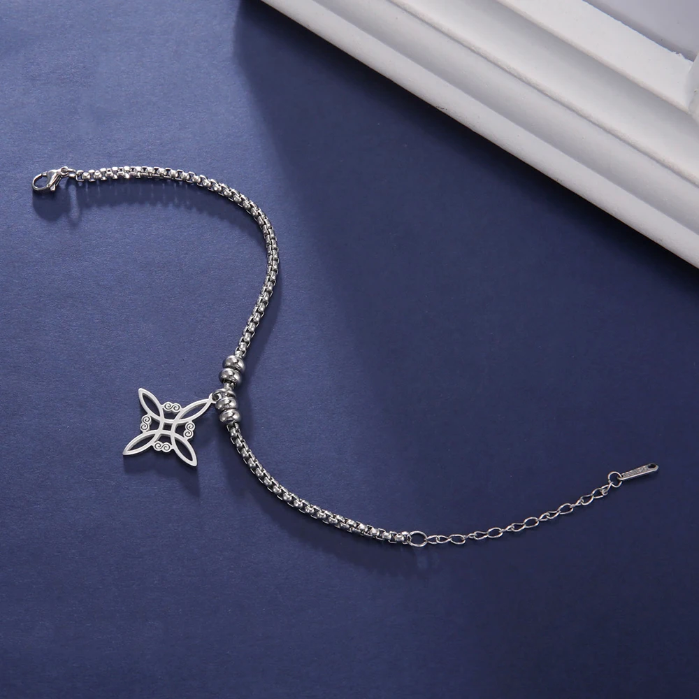 Dawapara Witch Knot Charm Bracelet for Women Celtics Knot Protection Amulet Bead Chain Stainless Steel Witchcraft Wiccan Jewelry