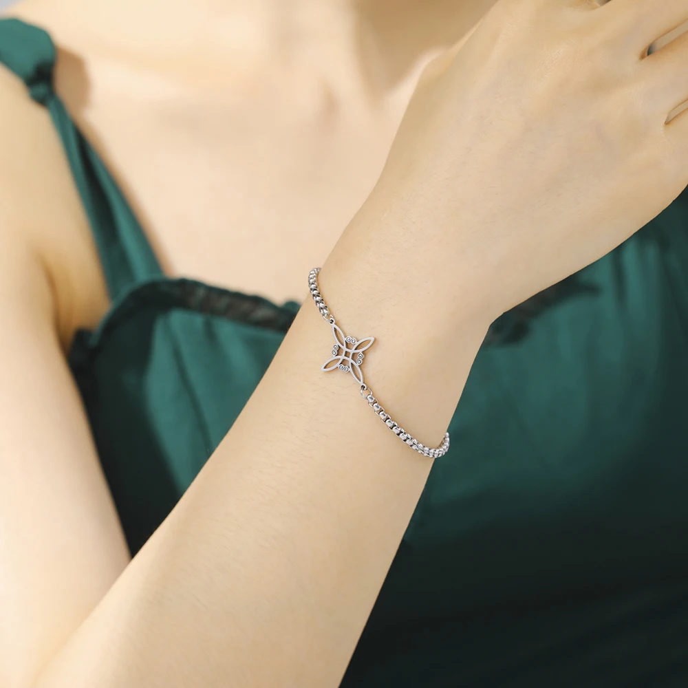 Dawapara Witch Knot Charm Bracelet for Women Celtics Knot Protection Amulet Bead Chain Stainless Steel Witchcraft Wiccan Jewelry