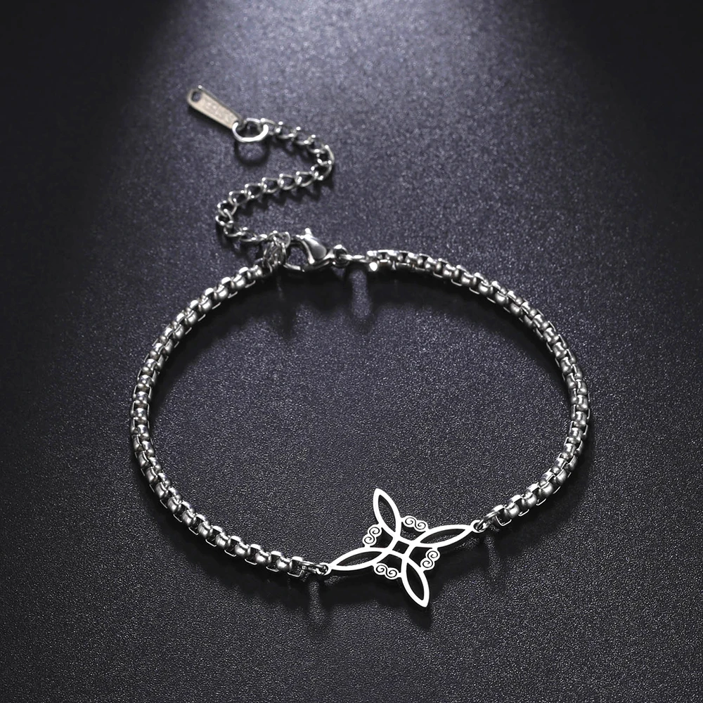 Dawapara Witch Knot Charm Bracelet for Women Celtics Knot Protection Amulet Bead Chain Stainless Steel Witchcraft Wiccan Jewelry