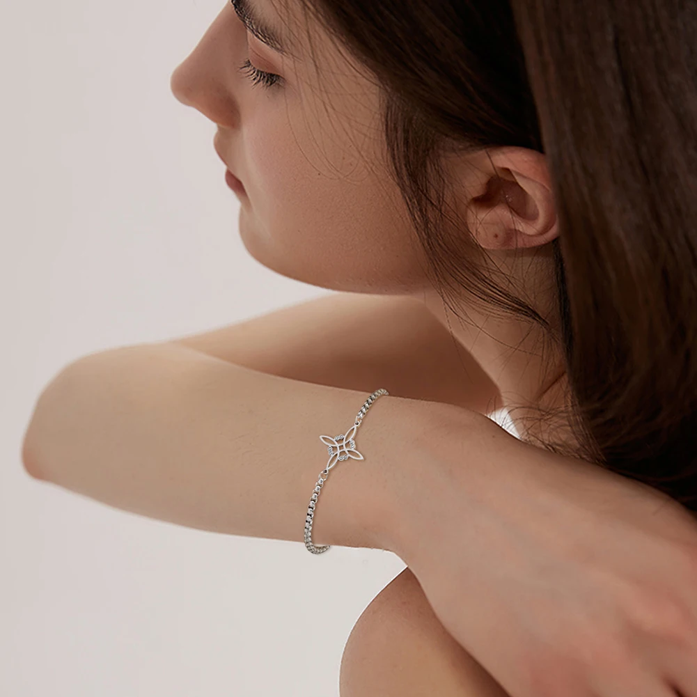 Dawapara Witch Knot Charm Bracelet for Women Celtics Knot Protection Amulet Bead Chain Stainless Steel Witchcraft Wiccan Jewelry