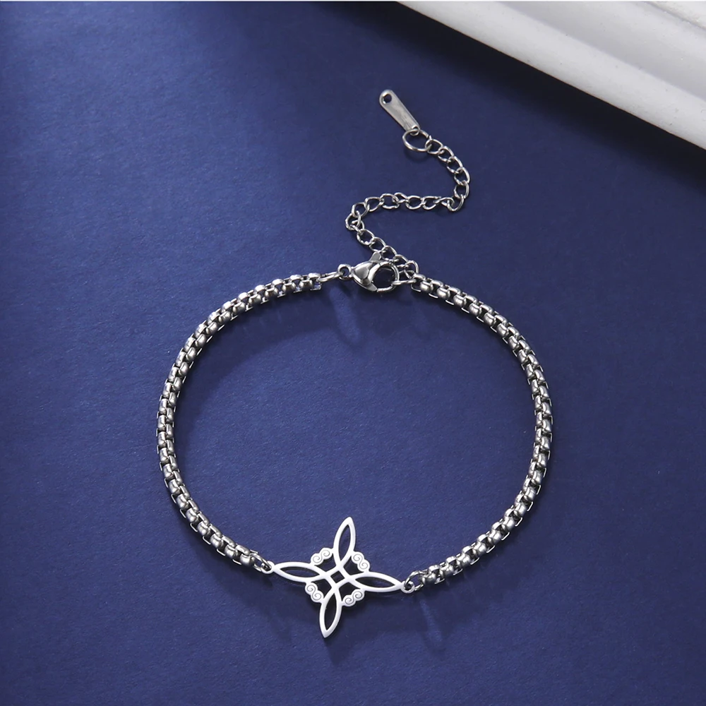 Dawapara Witch Knot Charm Bracelet for Women Celtics Knot Protection Amulet Bead Chain Stainless Steel Witchcraft Wiccan Jewelry