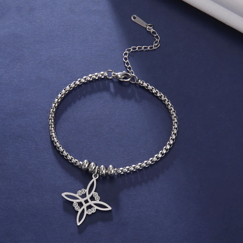 Dawapara Witch Knot Charm Bracelet for Women Celtics Knot Protection Amulet Bead Chain Stainless Steel Witchcraft Wiccan Jewelry