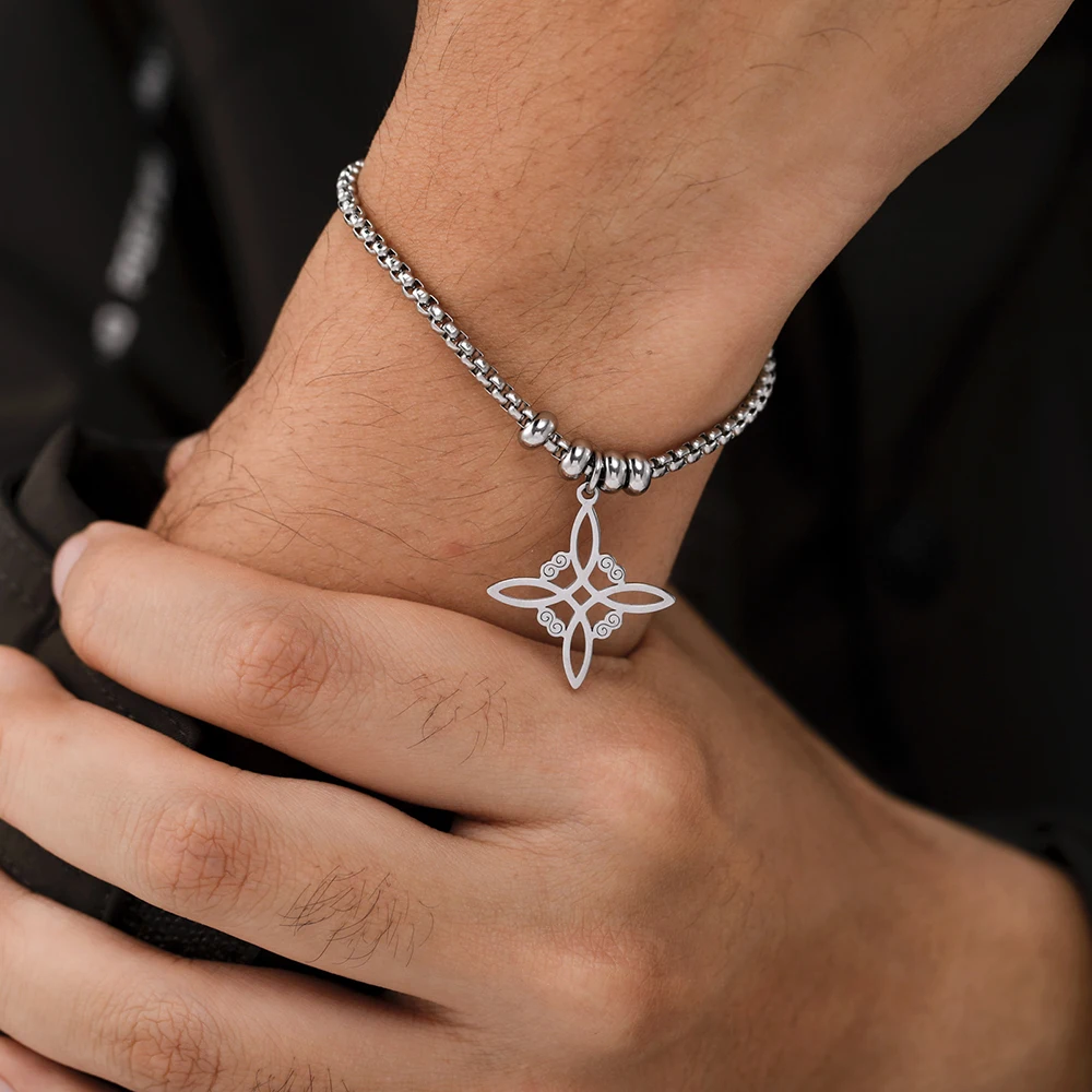 Dawapara Witch Knot Charm Bracelet for Women Celtics Knot Protection Amulet Bead Chain Stainless Steel Witchcraft Wiccan Jewelry