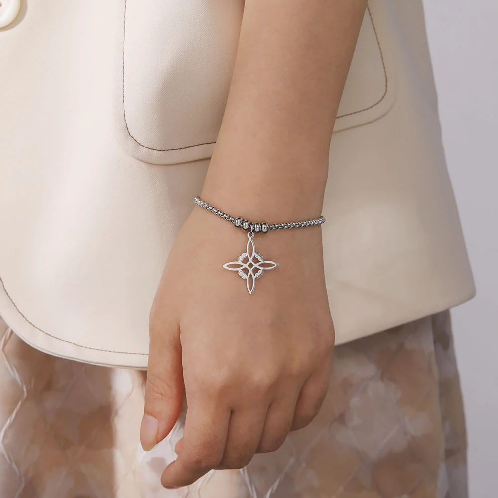Dawapara Witch Knot Charm Bracelet for Women Celtics Knot Protection Amulet Bead Chain Stainless Steel Witchcraft Wiccan Jewelry