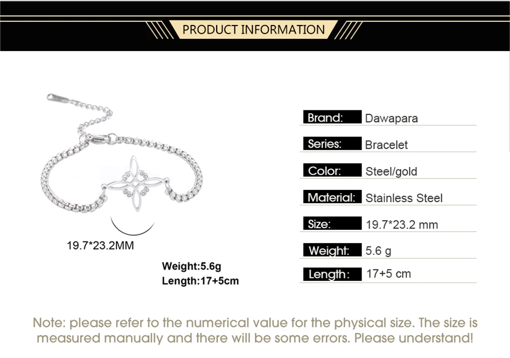 Dawapara Witch Knot Charm Bracelet for Women Celtics Knot Protection Amulet Bead Chain Stainless Steel Witchcraft Wiccan Jewelry