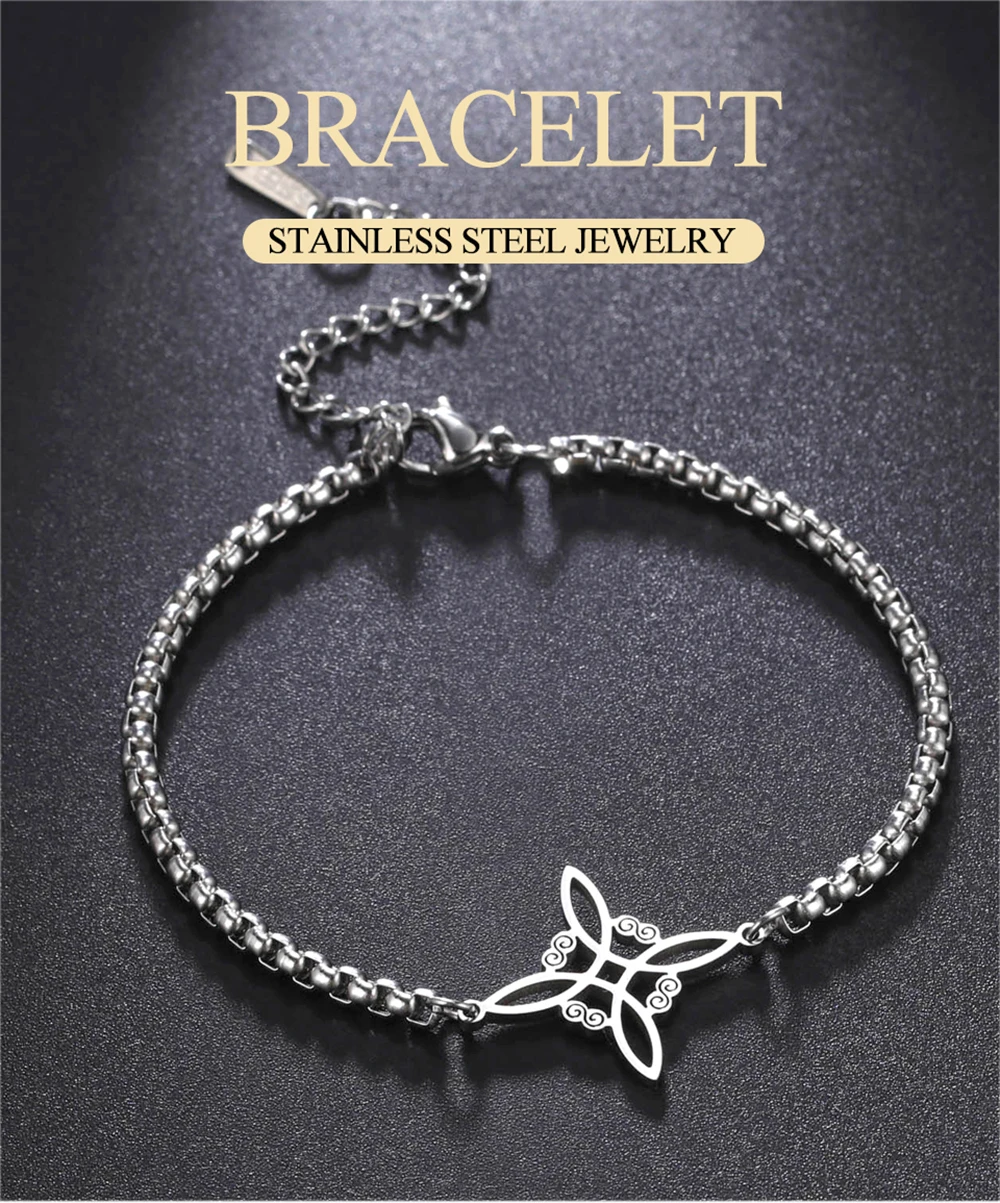 Dawapara Witch Knot Charm Bracelet for Women Celtics Knot Protection Amulet Bead Chain Stainless Steel Witchcraft Wiccan Jewelry