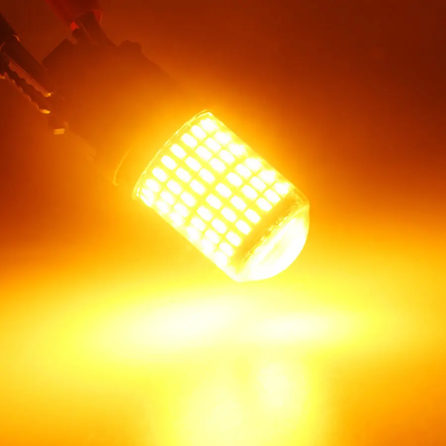 2X Amber T25 3157 LED Canbus 3014 144SMD Error Free Car Brake Light NO Hyper