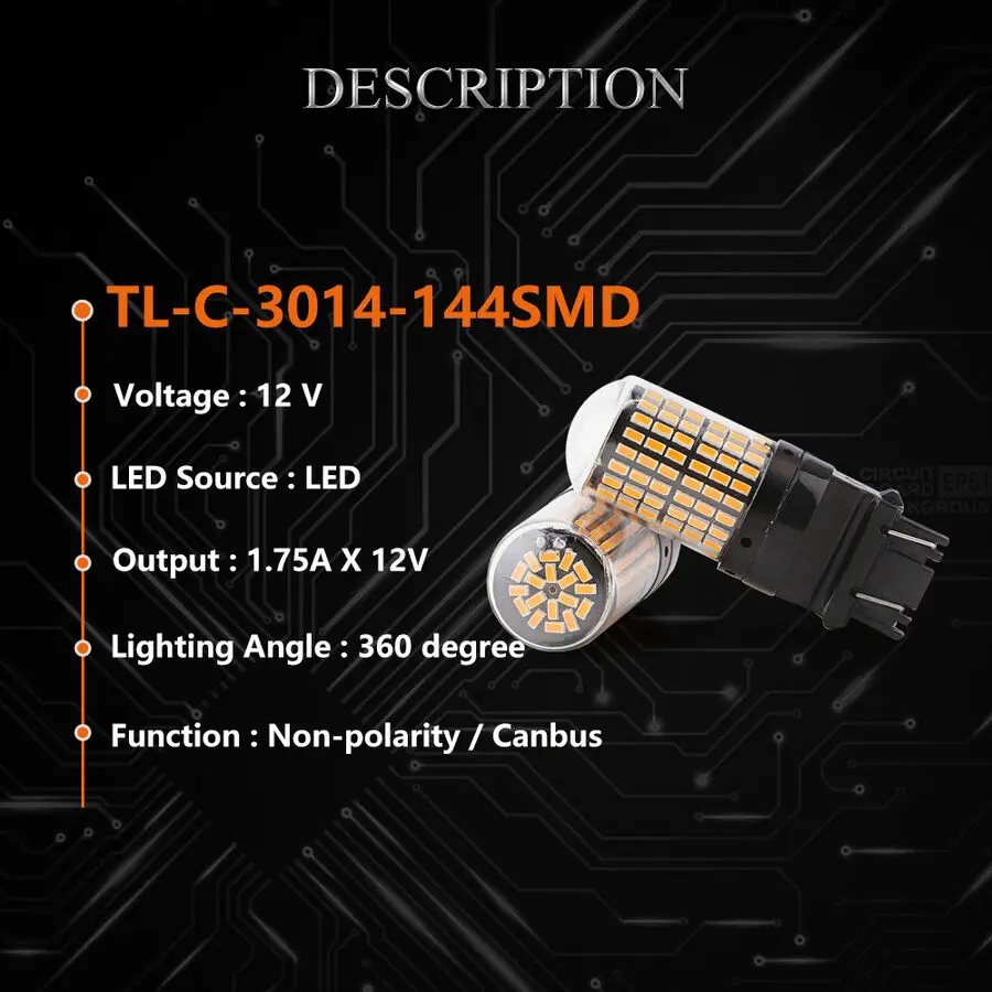 2X Amber T25 3157 LED Canbus 3014 144SMD Error Free Car Brake Light NO Hyper