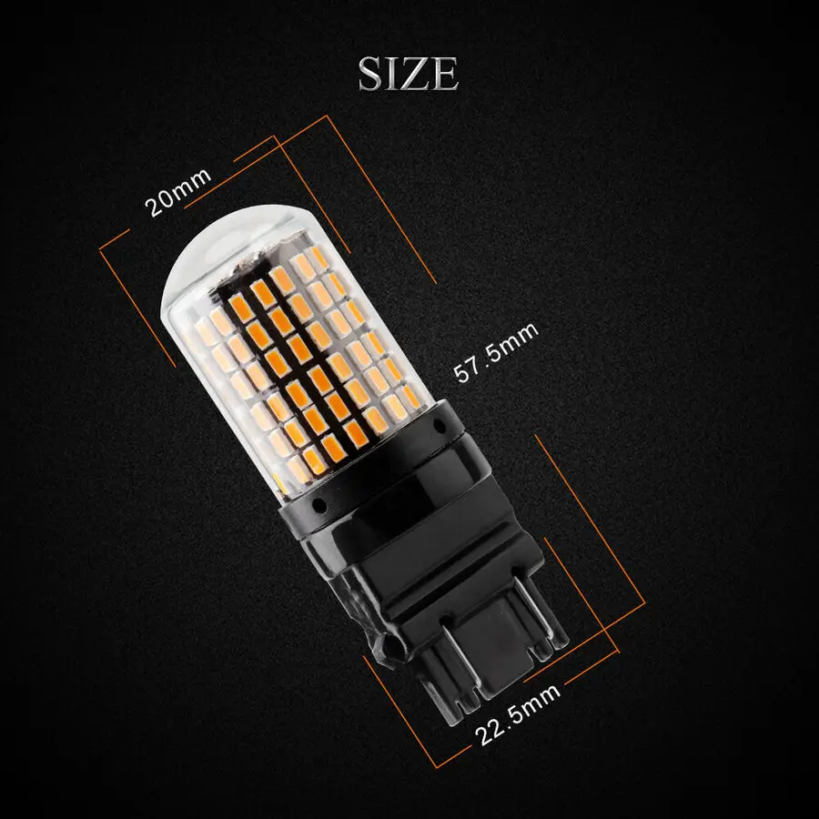 2X Amber T25 3157 LED Canbus 3014 144SMD Error Free Car Brake Light NO Hyper