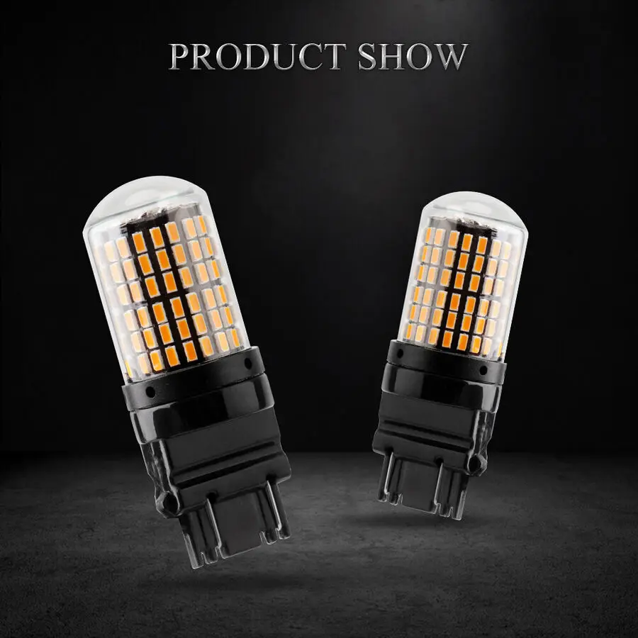 2X Amber T25 3157 LED Canbus 3014 144SMD Error Free Car Brake Light NO Hyper