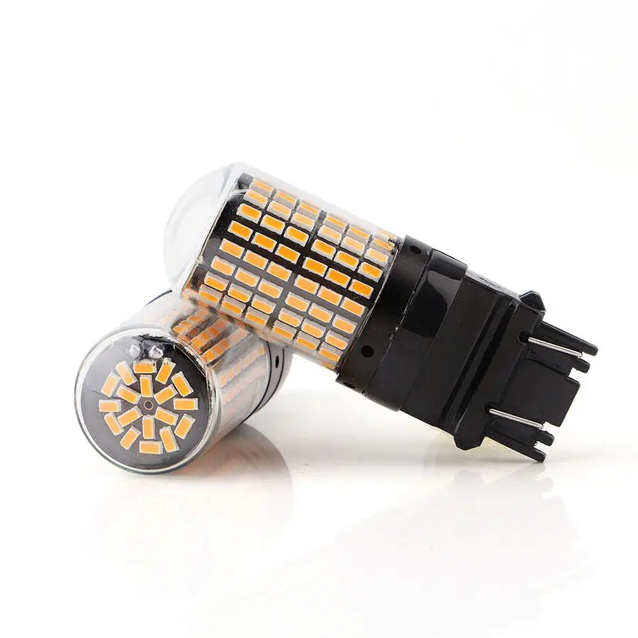 2X Amber T25 3157 LED Canbus 3014 144SMD Error Free Car Brake Light NO Hyper