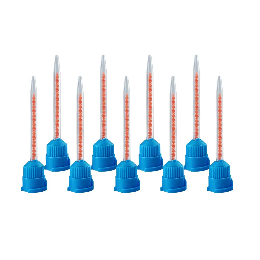 50pcs Blue Dental Mixing Tips 10:1 Disposable Dental Tips For Impression Material Silicone Rubber Lab Conveying Mixing Head Tube