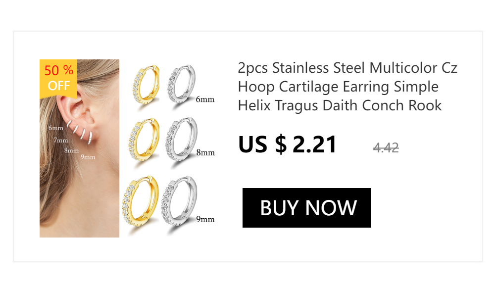 2PCS Tiny Stainless Steel Huggie Small Hoop Earrings For Women Round Circle Punk Unisex Rock Earring Cartilage Piercing Jewelry