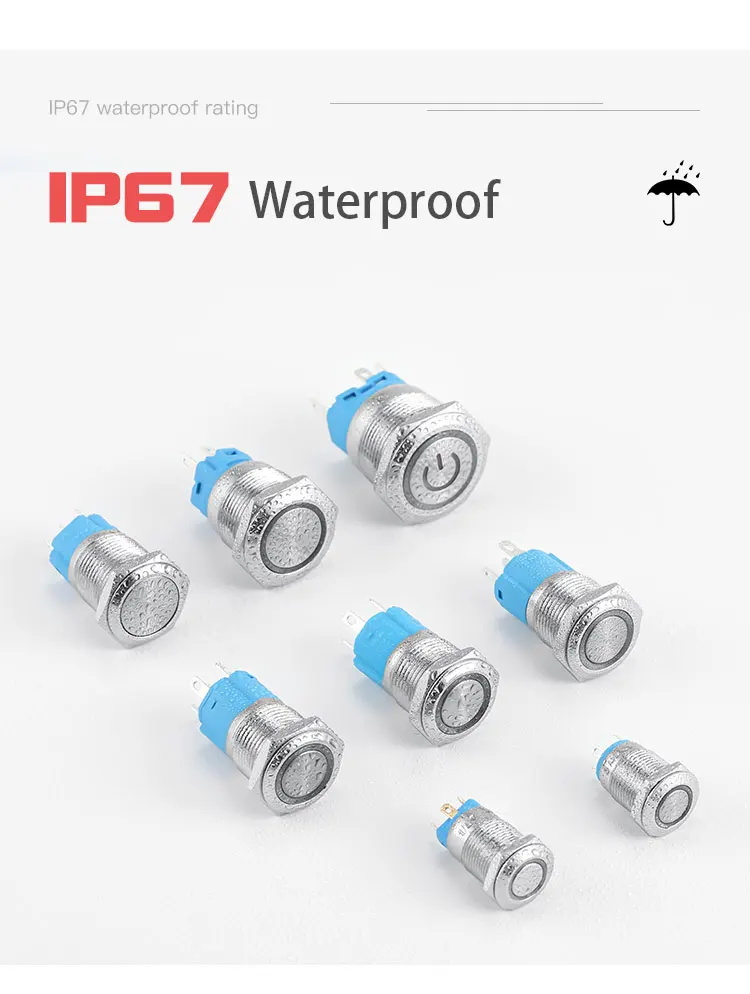 12mm 16mm 19mm 22mm Metal Push Button On Off Switch Power LED Light Waterproof Flat Circular Button 3v 6v 12v 24v 110v 220v IP65
