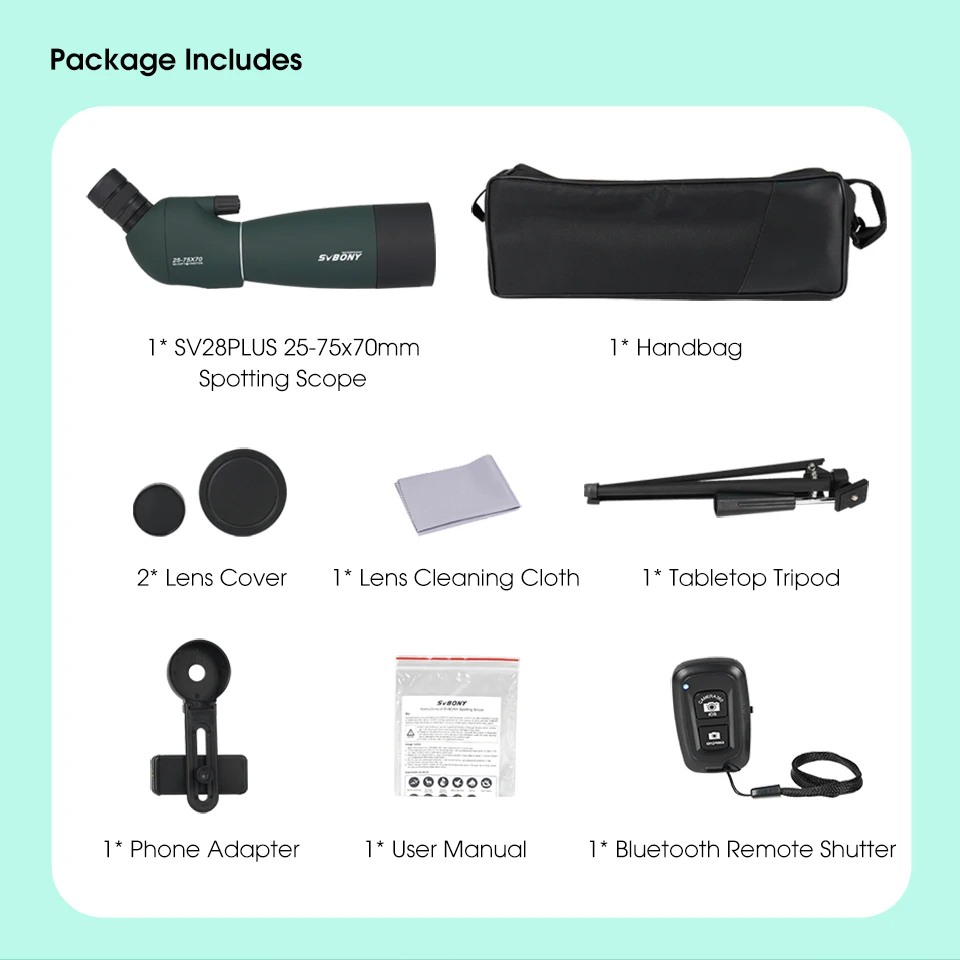 Svbony SV28plus 50/60/70mm Spotting Scope Powerful Zoom Telescope Long Range PORRO Prism Suit Archery Target Shooting Camping