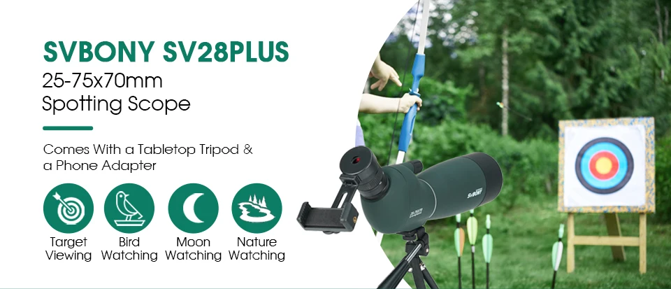Svbony SV28plus 50/60/70mm Spotting Scope Powerful Zoom Telescope Long Range PORRO Prism Suit Archery Target Shooting Camping