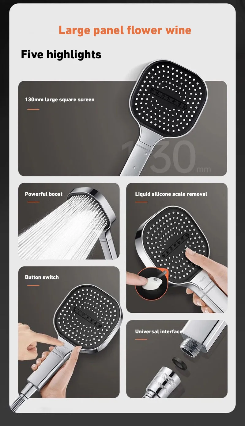 Xiaomi 13cm Large Panel Shower Head Adjustable 3 Modes High Pressure Massage Shower Head Filter Element Bathroom Accessories New