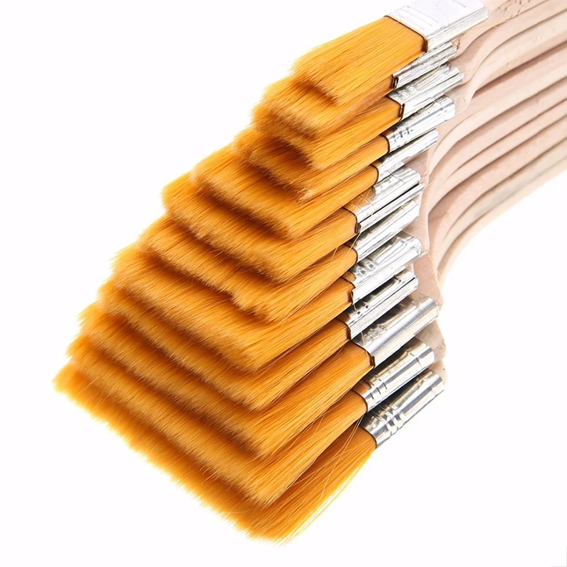 12pcs/Set High quality nylon Mao Banshua oil paint brush artists BBQ brush for painting art Easy To Clean wooden cleaning brush