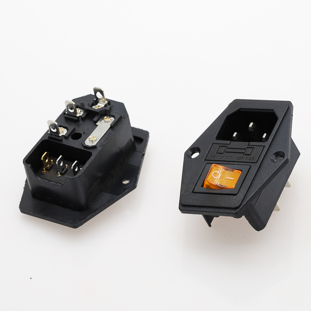 1set 10A 250V Inlet Module Plug Rocker Switch Male Power Socket 3 Pin IEC320 C14 switch + Fuse New