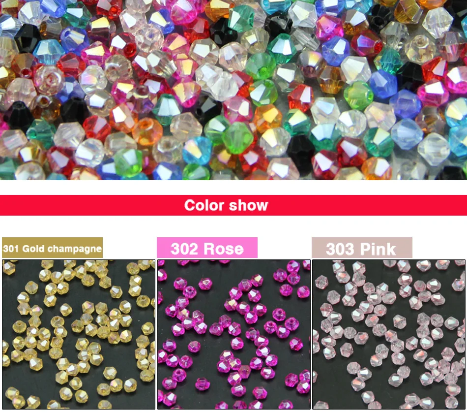 3mm 200-piece Assortment of Glass Diamond-Shaped Beads in Various Colors for Handmade DIY Jewelry Making and Beadwork Accessorie