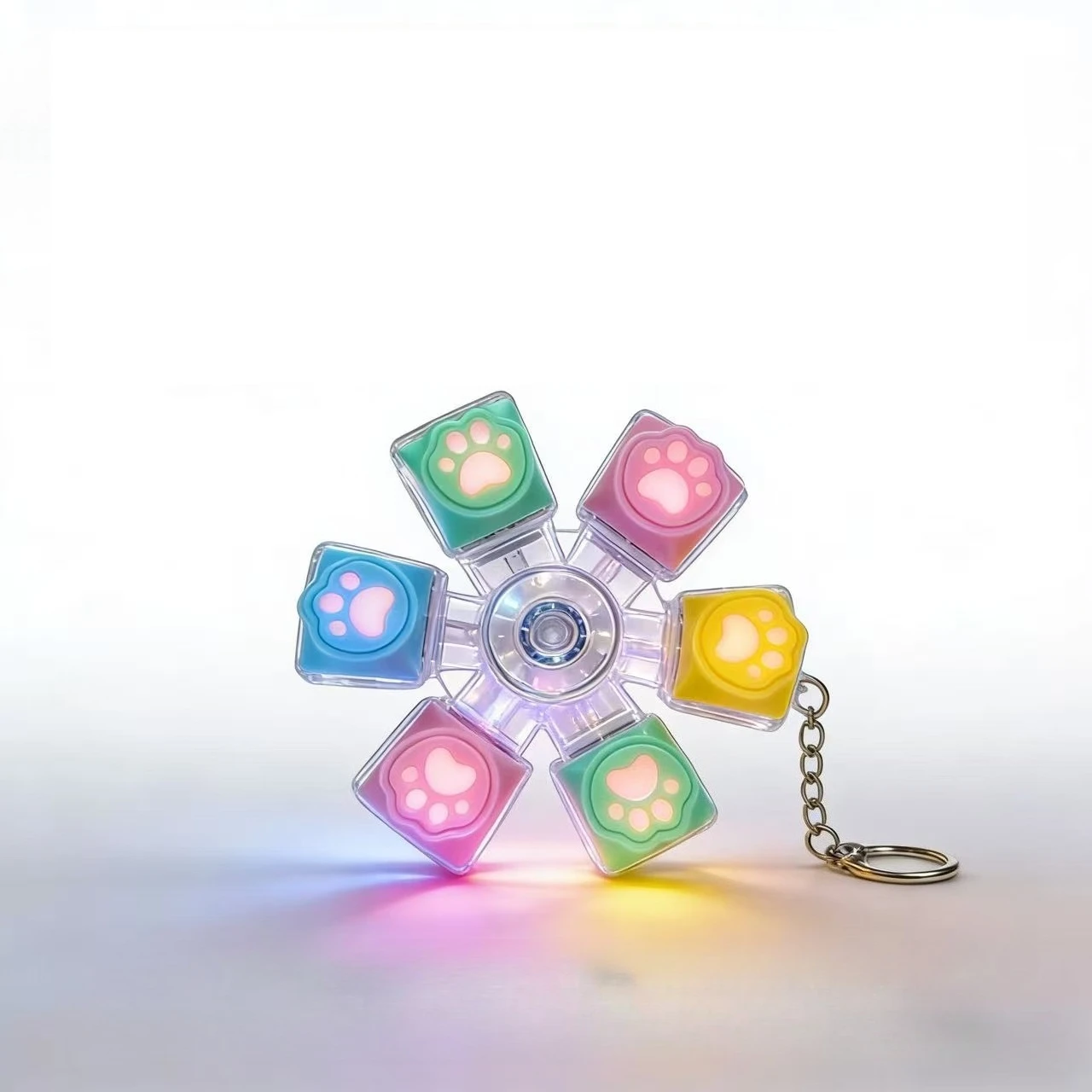 Cute Cat Paw Keycap Keychain Mechanical Keyboard Fidget Spinner Stress Relief Toy Portable Keyring for Office Desk Anxiety Gift