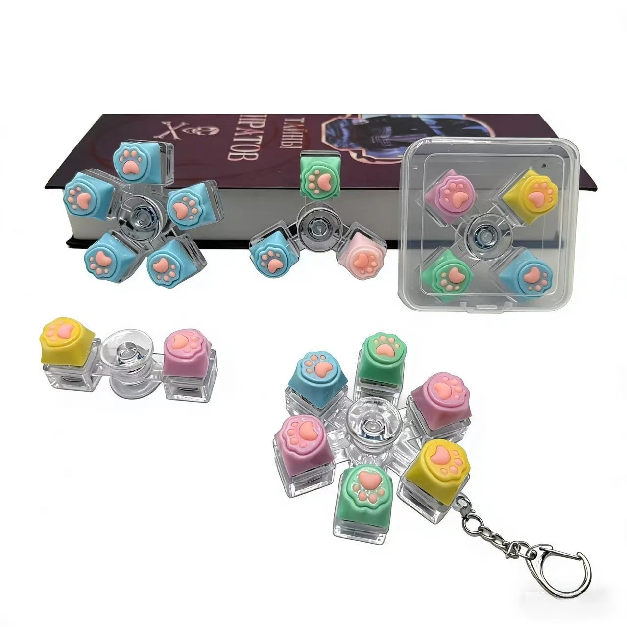 Cute Cat Paw Keycap Keychain Mechanical Keyboard Fidget Spinner Stress Relief Toy Portable Keyring for Office Desk Anxiety Gift
