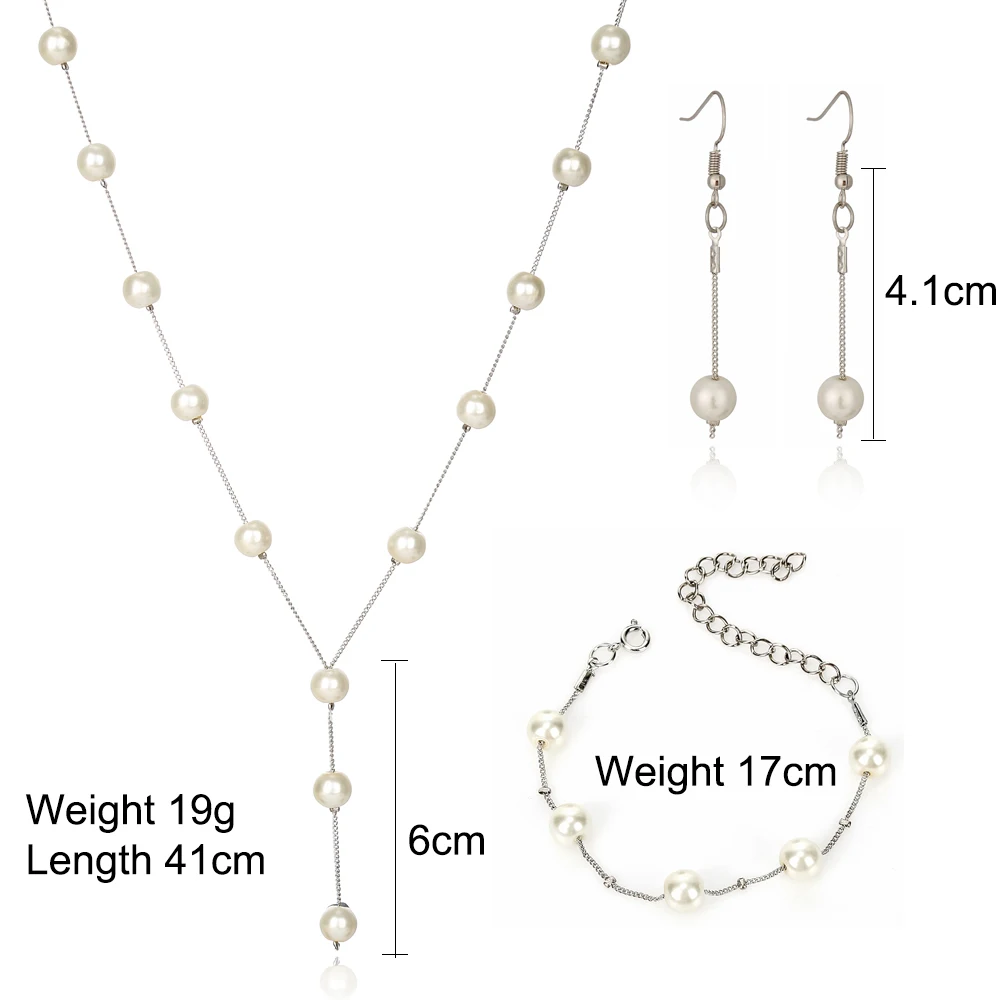 Imitation Pearl Jewelry Set Simulated Pearl Double Layer Women Earrings Necklace Bracelet Sets for Wedding N271