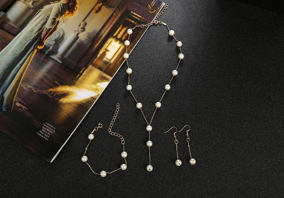 Imitation Pearl Jewelry Set Simulated Pearl Double Layer Women Earrings Necklace Bracelet Sets for Wedding N271