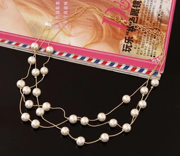 Imitation Pearl Jewelry Set Simulated Pearl Double Layer Women Earrings Necklace Bracelet Sets for Wedding N271