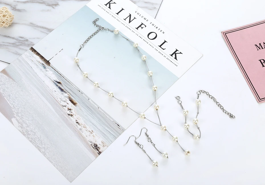 Imitation Pearl Jewelry Set Simulated Pearl Double Layer Women Earrings Necklace Bracelet Sets for Wedding N271