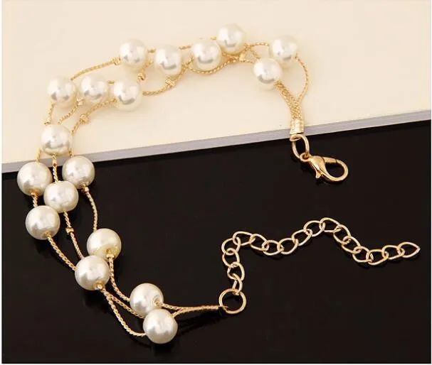 Imitation Pearl Jewelry Set Simulated Pearl Double Layer Women Earrings Necklace Bracelet Sets for Wedding N271