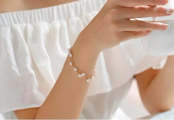 Imitation Pearl Jewelry Set Simulated Pearl Double Layer Women Earrings Necklace Bracelet Sets for Wedding N271
