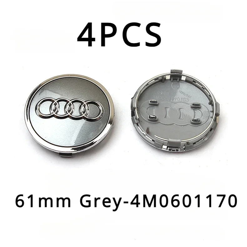 4pcs For Audi Q3 Q4 Q5 Q7 S3 S4 S5 S6 S7 TT A1 A2 A3 A4 A5 A6 A7 Q2 60mm 61mm 68mm 69mm Car Wheel Center Cap Hub Covers Badge