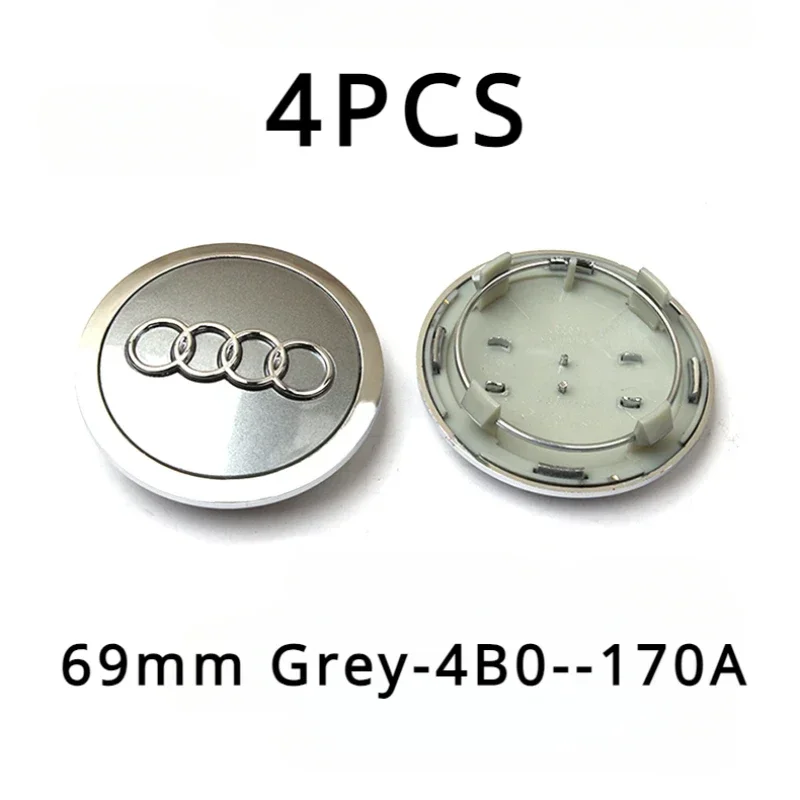 4pcs For Audi Q3 Q4 Q5 Q7 S3 S4 S5 S6 S7 TT A1 A2 A3 A4 A5 A6 A7 Q2 60mm 61mm 68mm 69mm Car Wheel Center Cap Hub Covers Badge