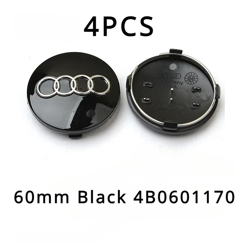 4pcs For Audi Q3 Q4 Q5 Q7 S3 S4 S5 S6 S7 TT A1 A2 A3 A4 A5 A6 A7 Q2 60mm 61mm 68mm 69mm Car Wheel Center Cap Hub Covers Badge