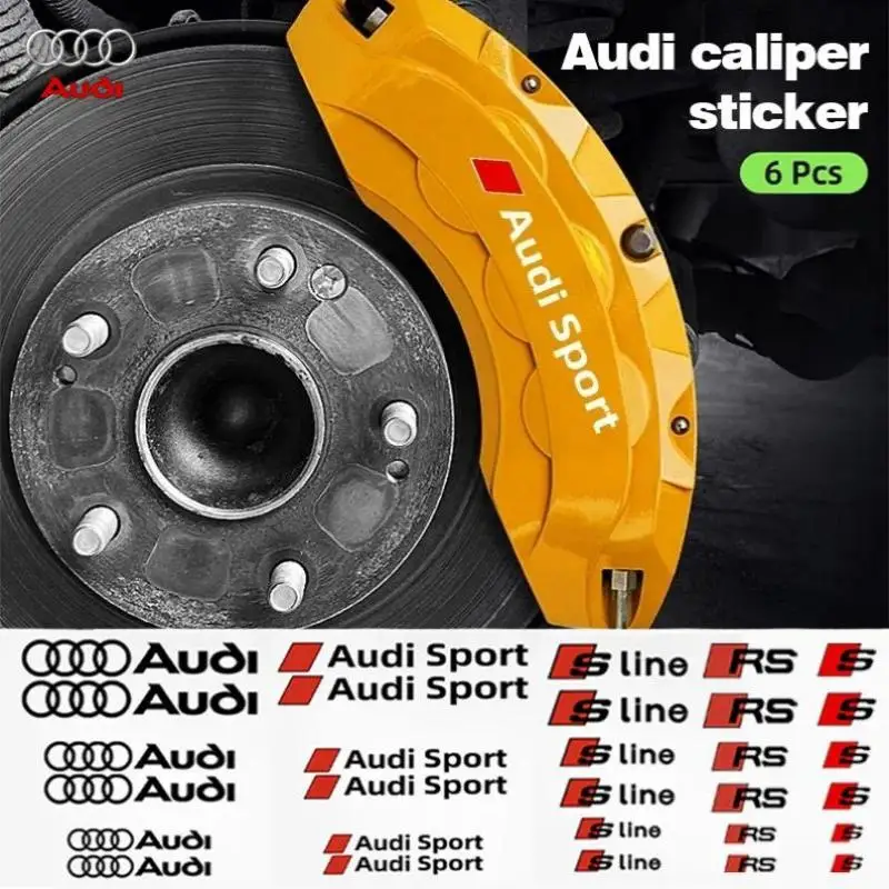 6PCS Car Brake Caliper Sticker Heat Resistant Decal For Quattro For Audi Sline RS A3 A4 B8 8P 8V B6 A5 A6 C7 Q5 B9 B7 C6 A1 Q7 Q