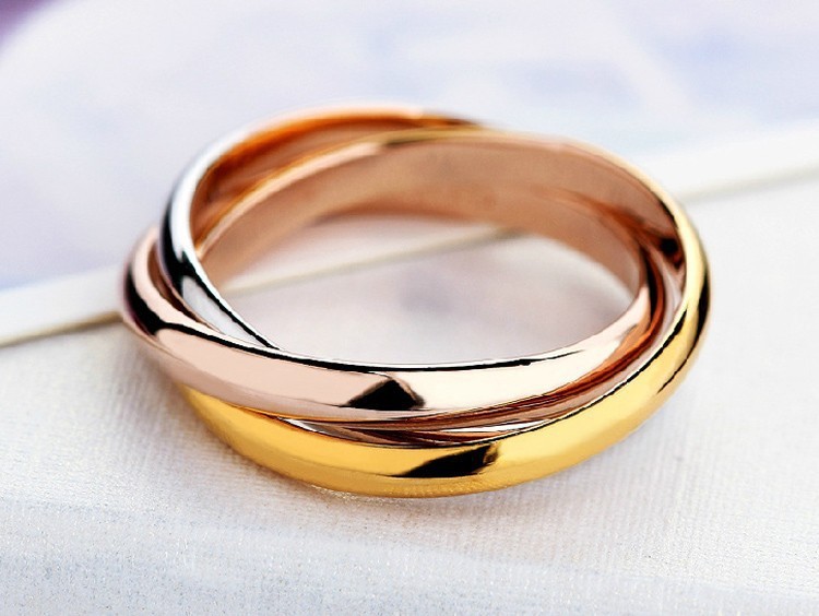 Stainless Steel Wholesale Hot Girl Women Finger Rings Creative Three Colors In One Ring For Women Titanium Steel Ornament