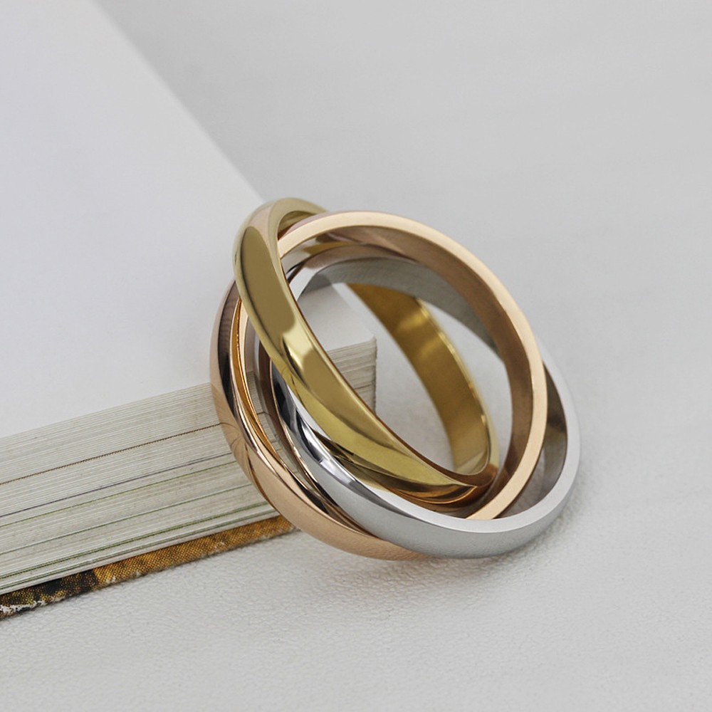 Stainless Steel Wholesale Hot Girl Women Finger Rings Creative Three Colors In One Ring For Women Titanium Steel Ornament