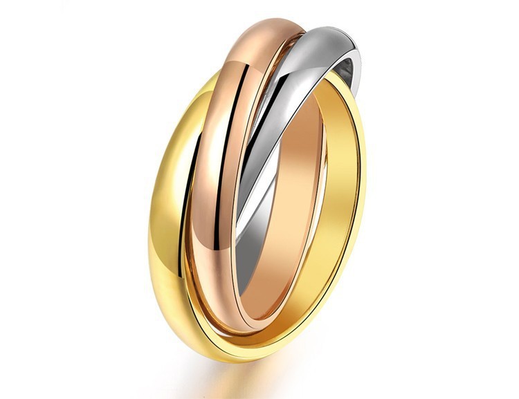 Stainless Steel Wholesale Hot Girl Women Finger Rings Creative Three Colors In One Ring For Women Titanium Steel Ornament