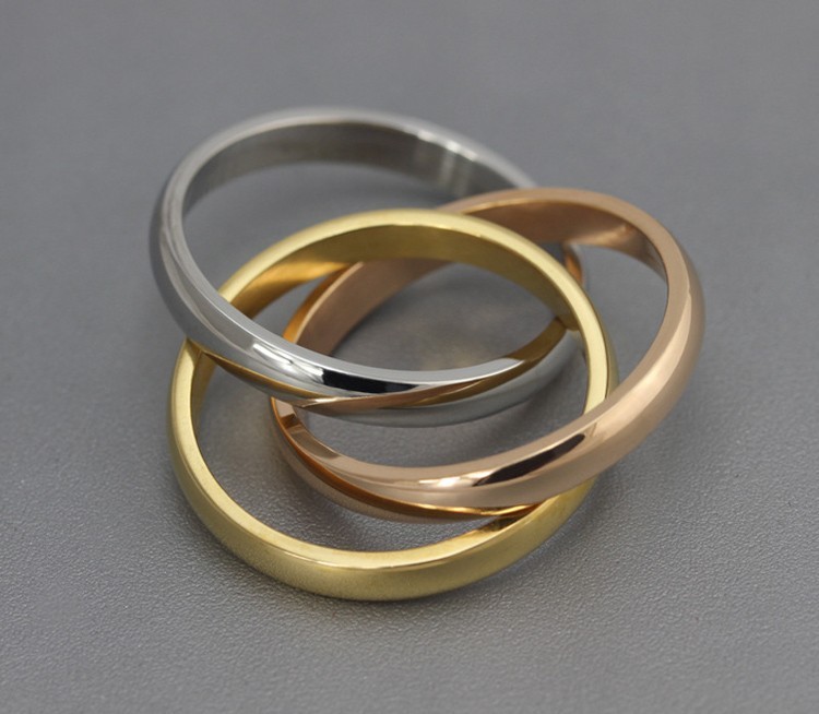 Stainless Steel Wholesale Hot Girl Women Finger Rings Creative Three Colors In One Ring For Women Titanium Steel Ornament