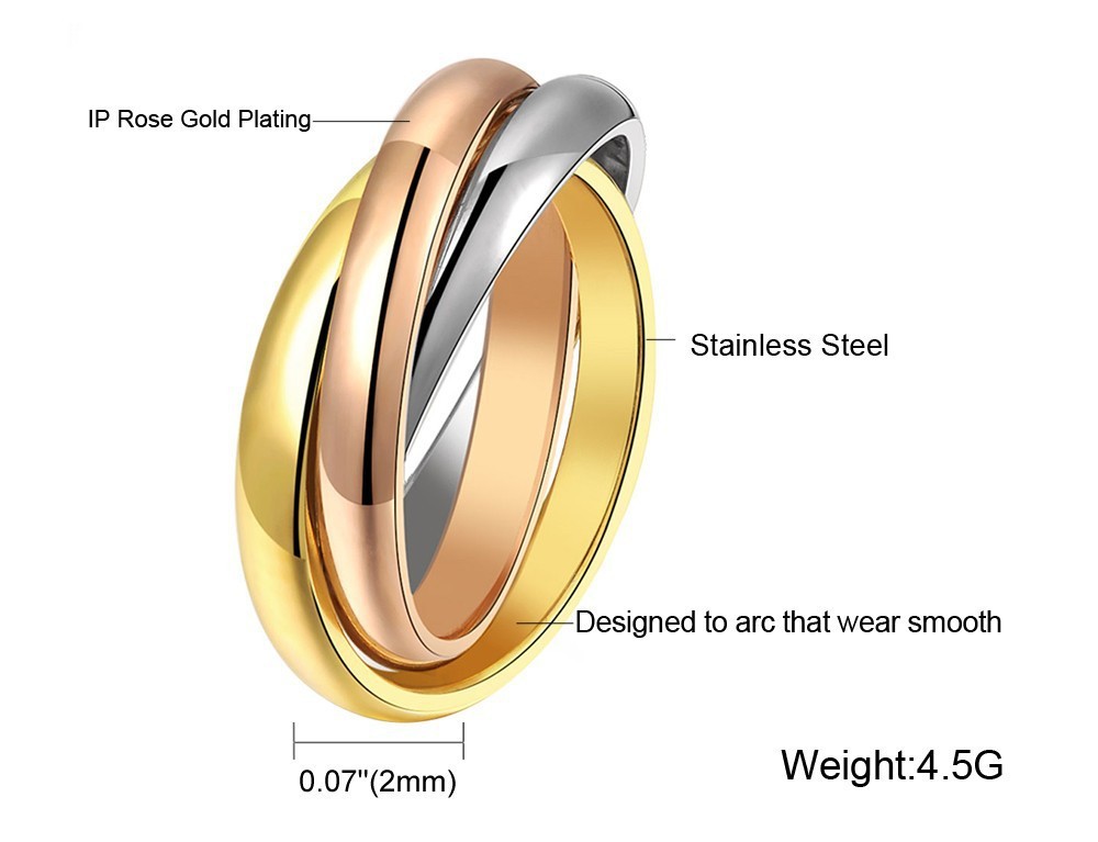 Stainless Steel Wholesale Hot Girl Women Finger Rings Creative Three Colors In One Ring For Women Titanium Steel Ornament