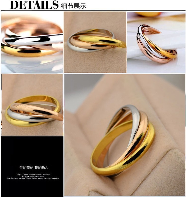 Stainless Steel Wholesale Hot Girl Women Finger Rings Creative Three Colors In One Ring For Women Titanium Steel Ornament