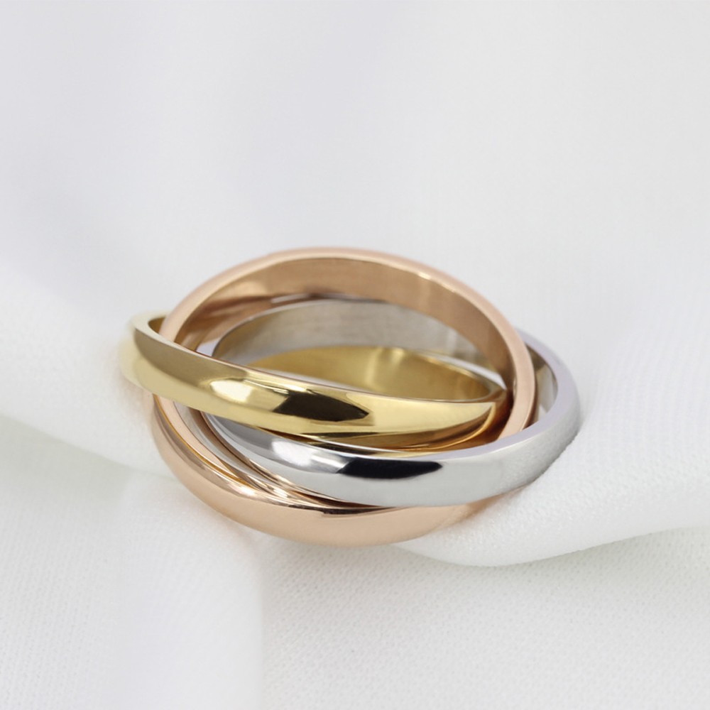 Stainless Steel Wholesale Hot Girl Women Finger Rings Creative Three Colors In One Ring For Women Titanium Steel Ornament