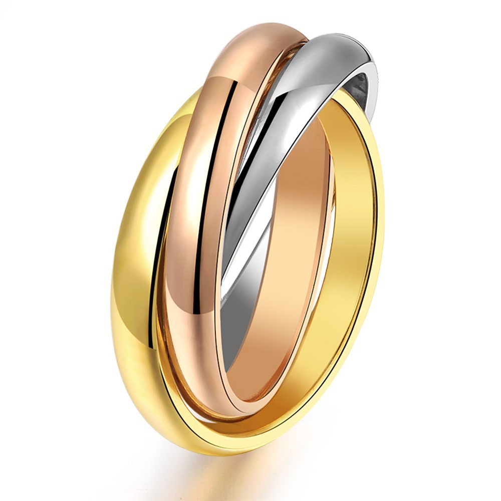 Stainless Steel Wholesale Hot Girl Women Finger Rings Creative Three Colors In One Ring For Women Titanium Steel Ornament