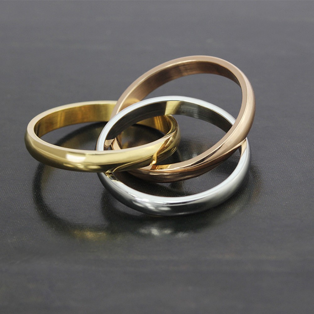 Stainless Steel Wholesale Hot Girl Women Finger Rings Creative Three Colors In One Ring For Women Titanium Steel Ornament