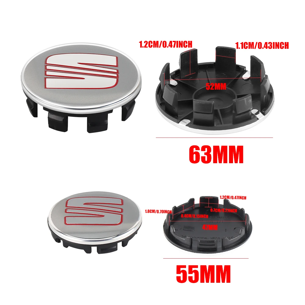 4Pcs 55/63MM Wheel Center Hub Caps Rims Cover Badge Car Accessories For Seat Cupra Ateca Ibiza 6f Leon Mk2 FR E-Racer Formentor